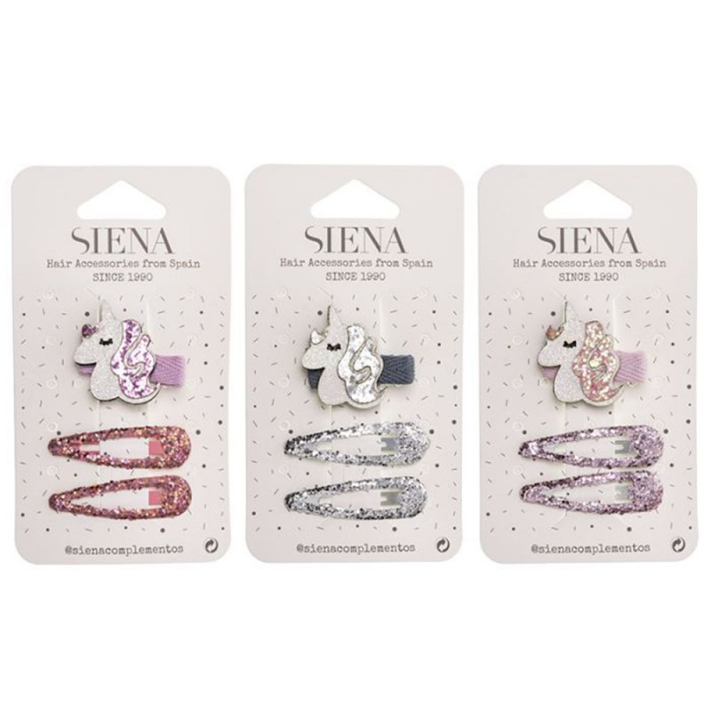 SIENA Pack 1 unicorn hairclip + 2  glitter snap hair clips (209107443 0)