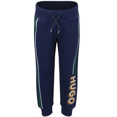 HUGO BOSS Navy and Green Jogging Bottoms with High Density Logo (G00183 V96)