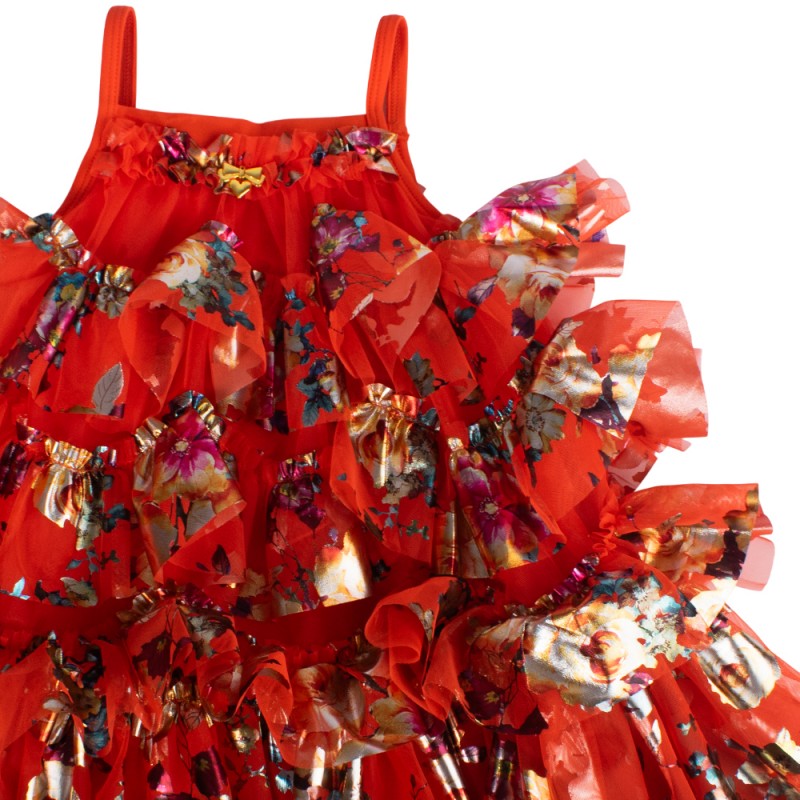 Angel's Face REMI FOIL FLORAL PRINT RUFFLE DRESS (SU26REMI TANGERINE)