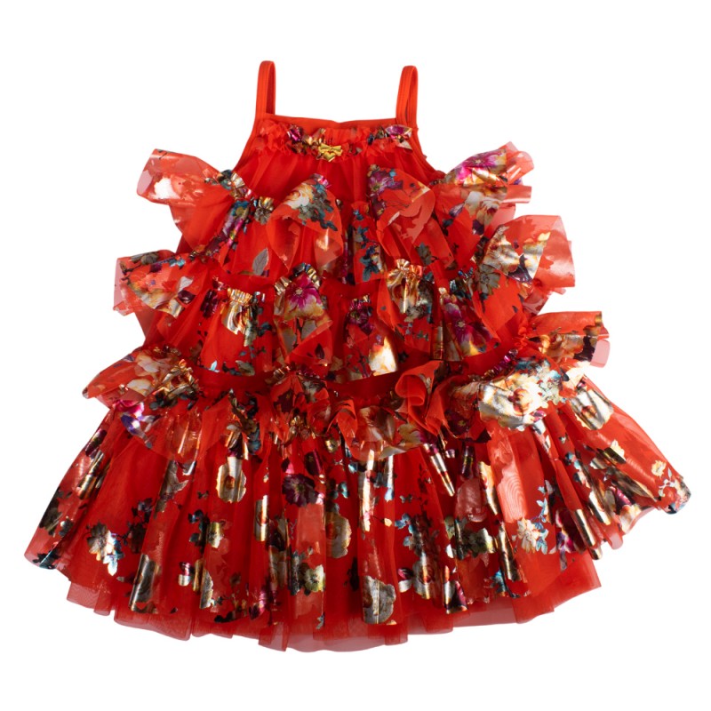 Angel's Face REMI FOIL FLORAL PRINT RUFFLE DRESS (SU26REMI TANGERINE)